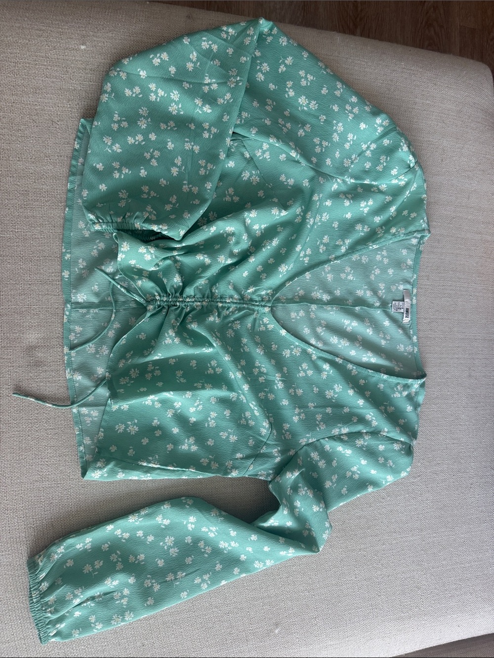 Amuse Society Mint Floral Drawstring V-Neck Blouse